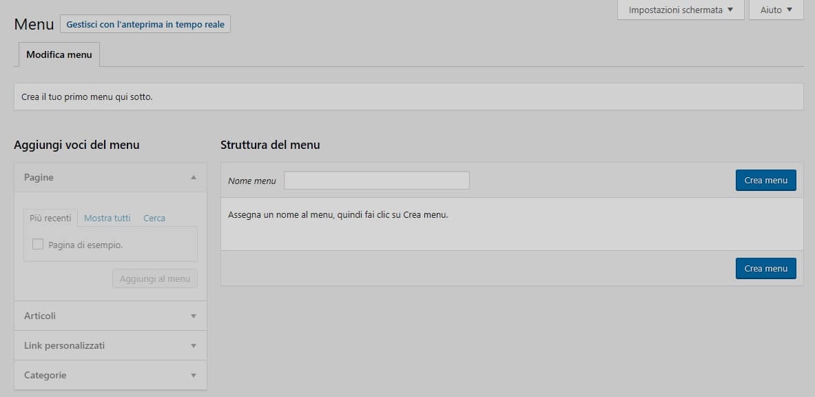 Creazione del menu personalizzato di WordPress