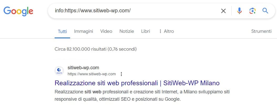 Indicizzazione di una pagina del sito su Google