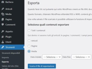 Esportazione di file media da sito WordPress